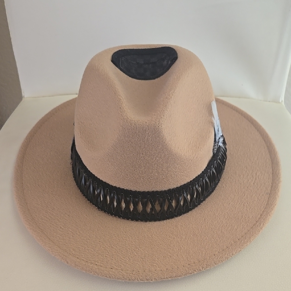 Tan Fedora Hat with Black Band
